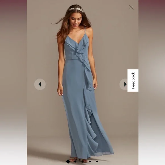 sachin and babi light blue dress DB Studio Celebrate Blue off the Shoulder Long Chiffon Bridesmaid Formal  Dress Size 12 David Bridal main image 0